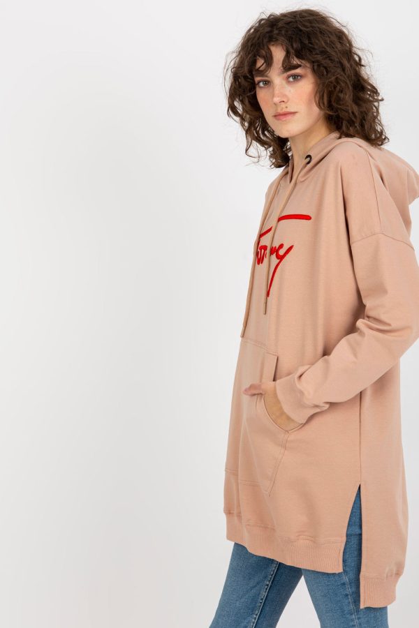 Beige Sweatshirt in Sweatshirts For Women with Cotton, Spandex and Polyester
