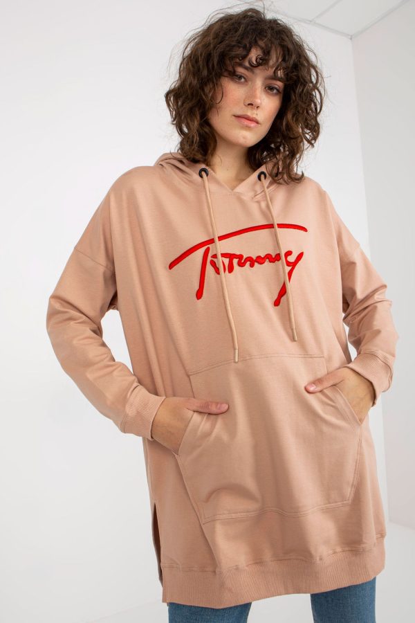 Beige Sweatshirt in Sweatshirts For Women with Cotton, Spandex and Polyester