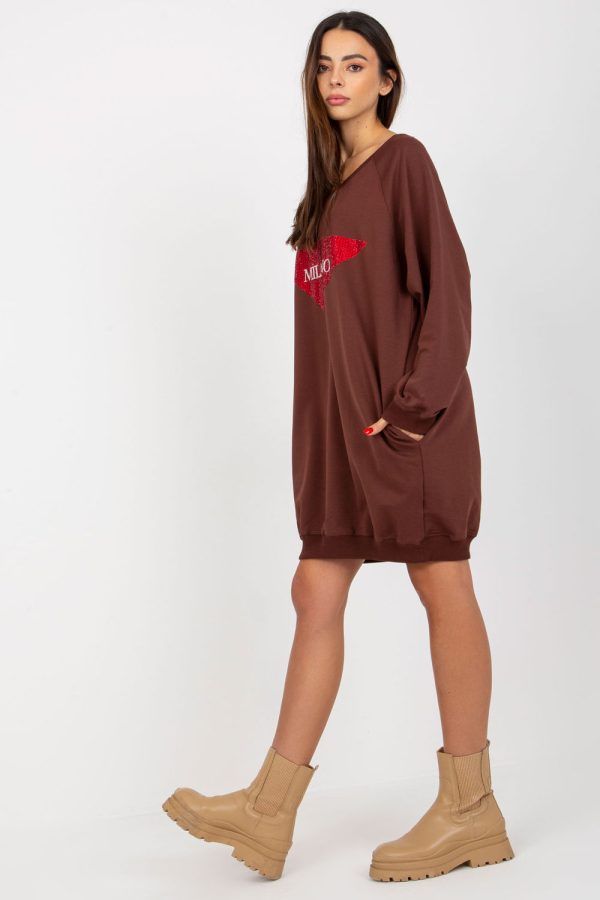 Brown Sweatshirt in Sweatshirts For Women with Cotton, Spandex and Polyester