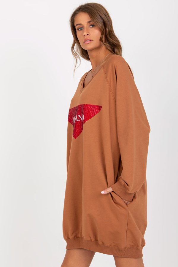 Brown Sweatshirt in Sweatshirts For Women with Cotton, Spandex and Polyester