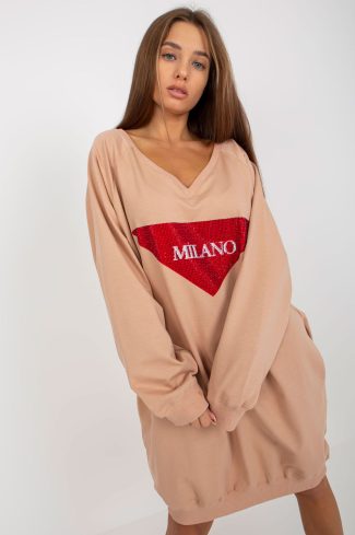 Beige Sweatshirt in Sweatshirts For Women with Cotton, Spandex and Polyester