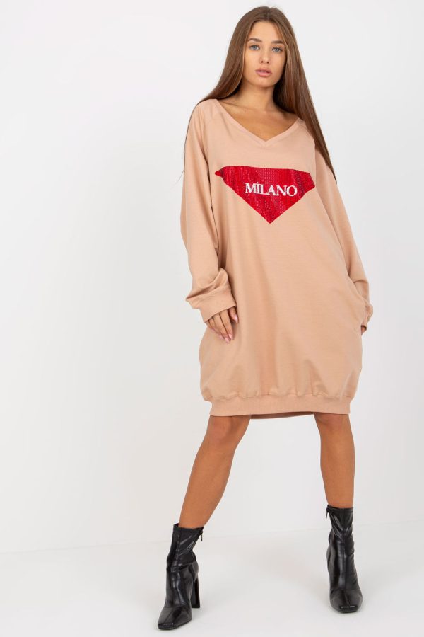 Beige Sweatshirt in Sweatshirts For Women with Cotton, Spandex and Polyester