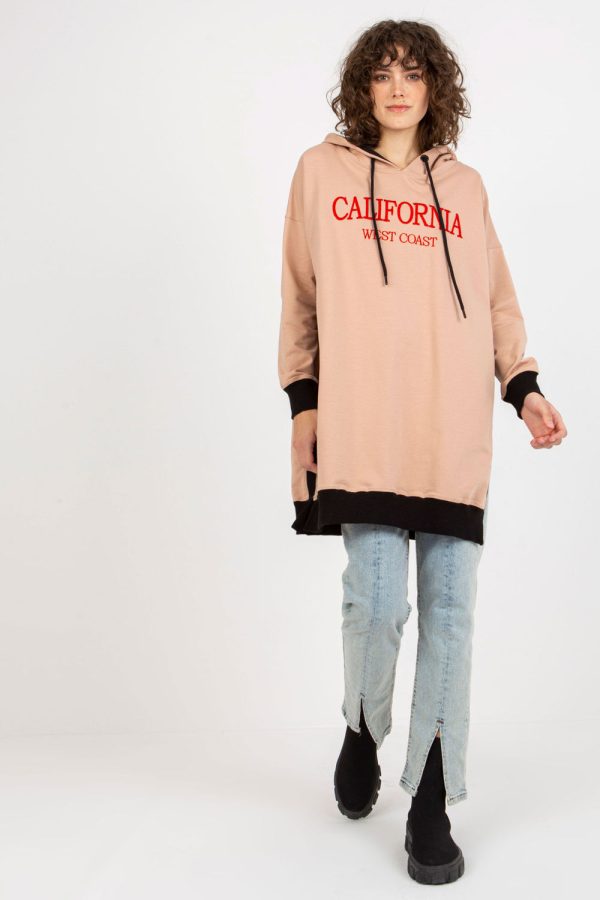 Beige Sweatshirt in Sweatshirts For Women with Cotton, Spandex and Polyester