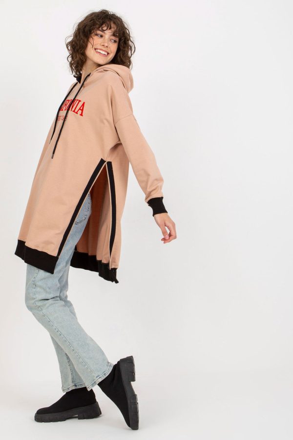 Beige Sweatshirt in Sweatshirts For Women with Cotton, Spandex and Polyester