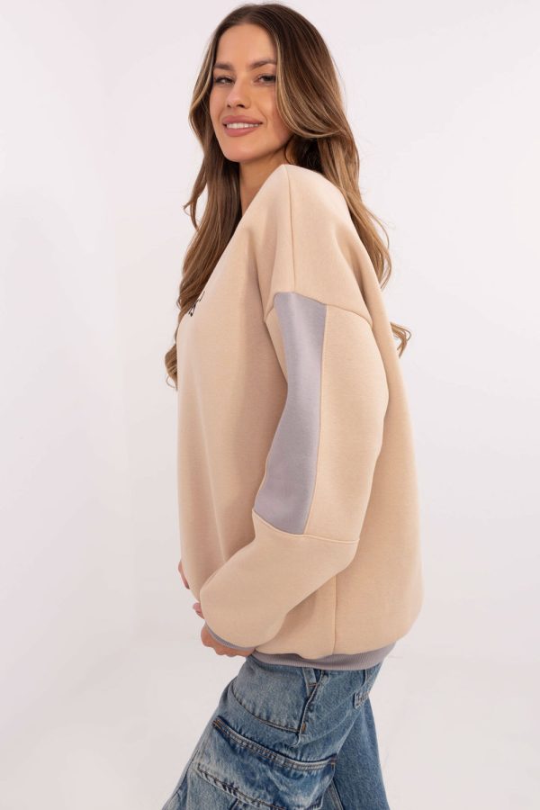 Beige Sweatshirt in Sweatshirts For Women with Cotton and Polyester