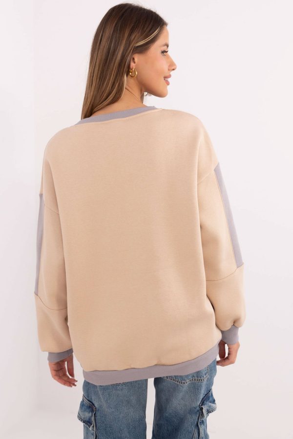 Beige Sweatshirt in Sweatshirts For Women with Cotton and Polyester
