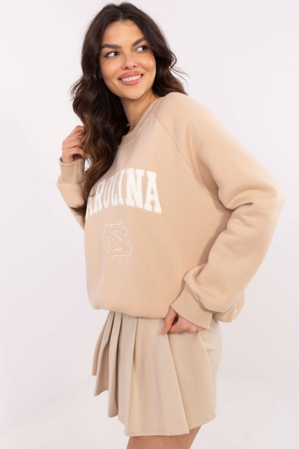 Beige Sweatshirt in Sweatshirts For Women with Cotton and Polyester