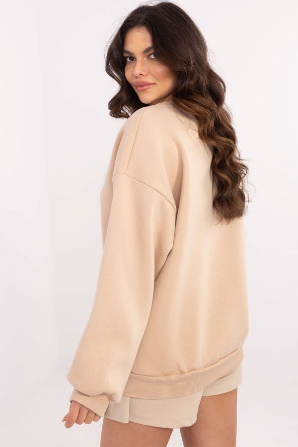 Beige Sweatshirt in Sweatshirts For Women with Cotton and Polyester