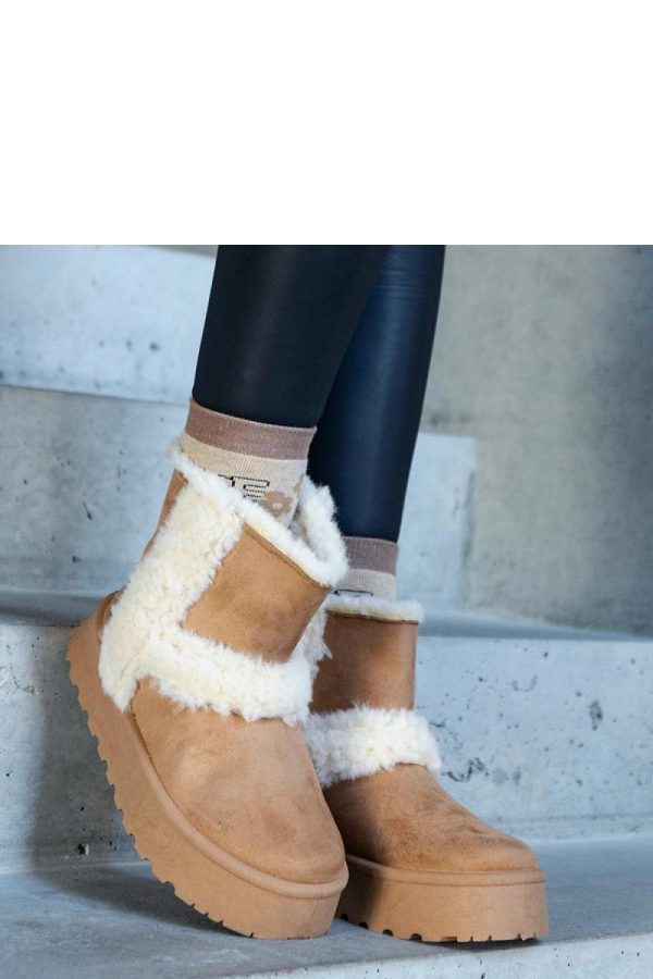 Beige Snow Boots in Women`s Ankle Boots & Booties with Fabric and Heel Height