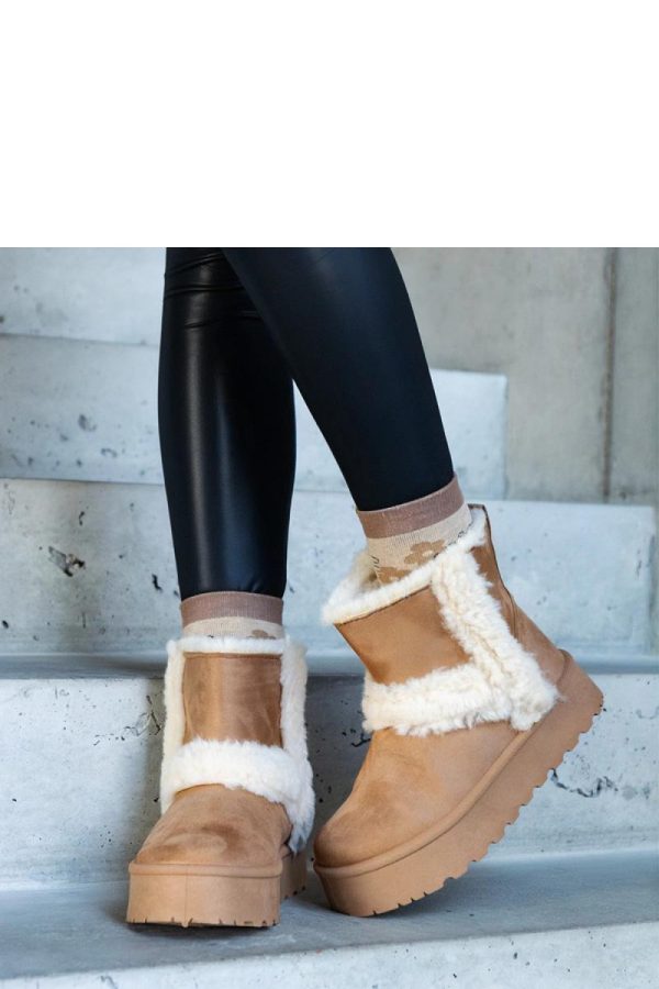 Beige Snow Boots in Women`s Ankle Boots & Booties with Fabric and Heel Height