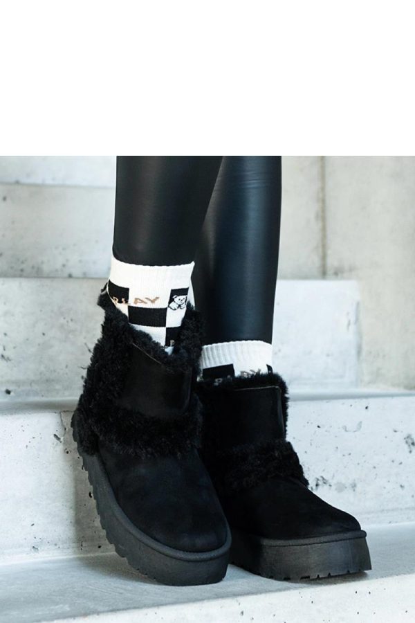 Black Snow Boots in Women`s Ankle Boots & Booties with Fabric and Heel Height