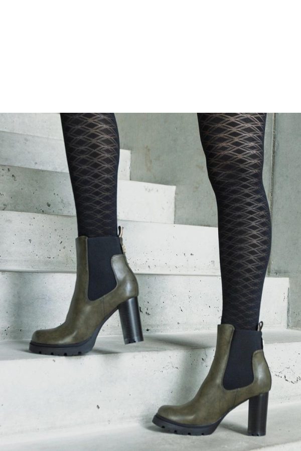 Green Heel Boots.Fabric and Heel Height