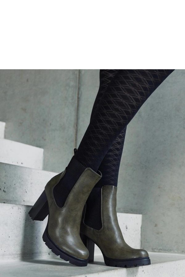 Green Heel Boots.Fabric and Heel Height