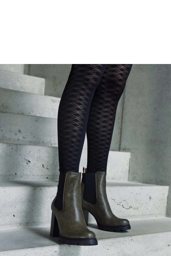 Green Heel Boots.Fabric and Heel Height