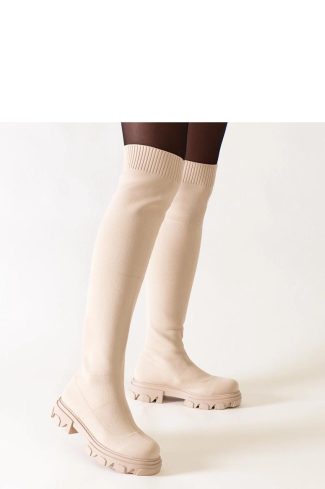 Beige Heel Boots..Fabric and Heel Height