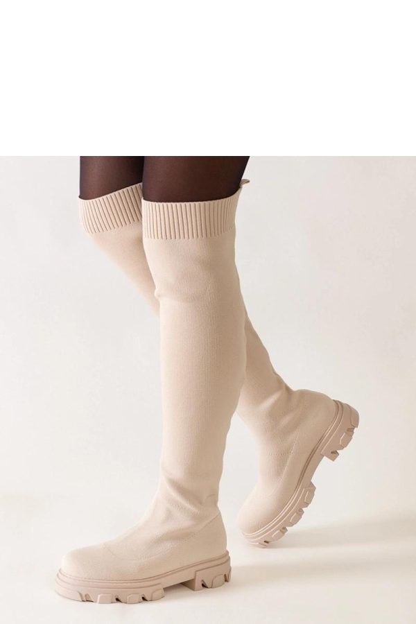 Beige Heel Boots..Fabric and Heel Height