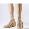 Beige Heel Boots in Women`s Ankle Boots & Booties with Fabric and Heel Height