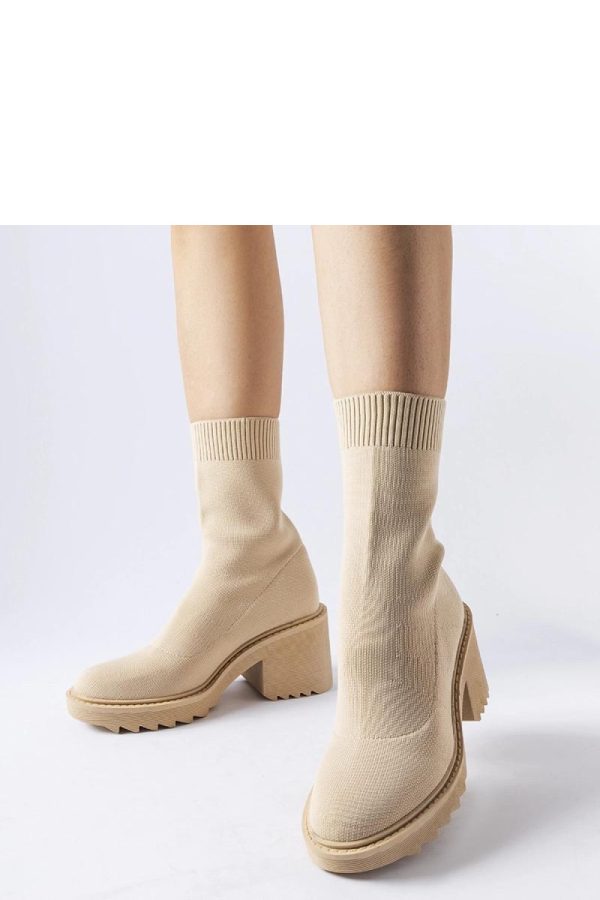 Beige Heel Boots in Women`s Ankle Boots & Booties with Fabric and Heel Height
