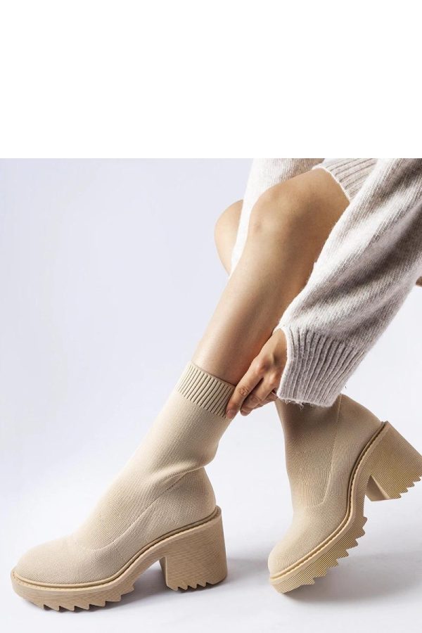 Beige Heel Boots in Women`s Ankle Boots & Booties with Fabric and Heel Height