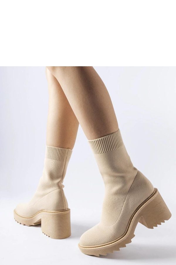Beige Heel Boots in Women`s Ankle Boots & Booties with Fabric and Heel Height