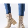 Beige Heel Boots in Women`s Ankle Boots & Booties with Fabric and Heel Height