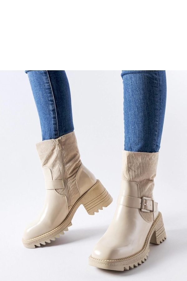 Beige Heel Boots in Women`s Ankle Boots & Booties with Fabric and Heel Height