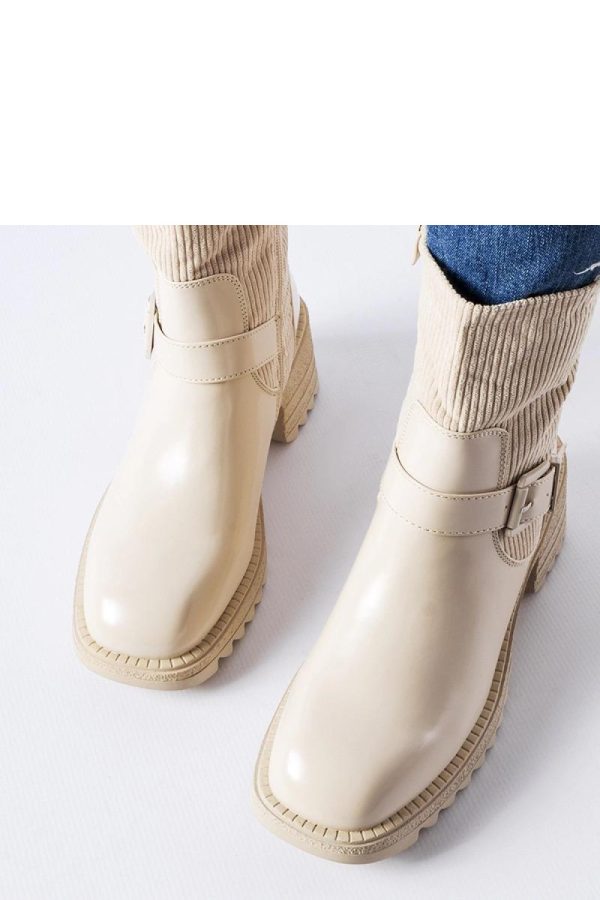 Beige Heel Boots in Women`s Ankle Boots & Booties with Fabric and Heel Height