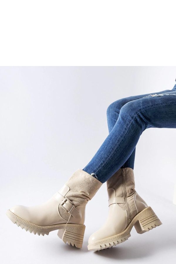 Beige Heel Boots in Women`s Ankle Boots & Booties with Fabric and Heel Height