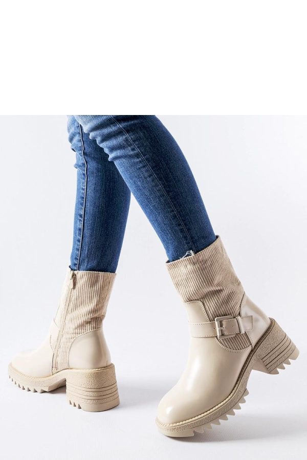Beige Heel Boots in Women`s Ankle Boots & Booties with Fabric and Heel Height