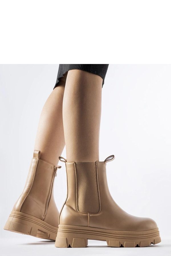 Beige Boots in Women`s Ankle Boots & Booties with Fabric and Heel Height