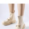 Beige Boots in Women`s Ankle Boots & Booties with Fabric and Heel Height