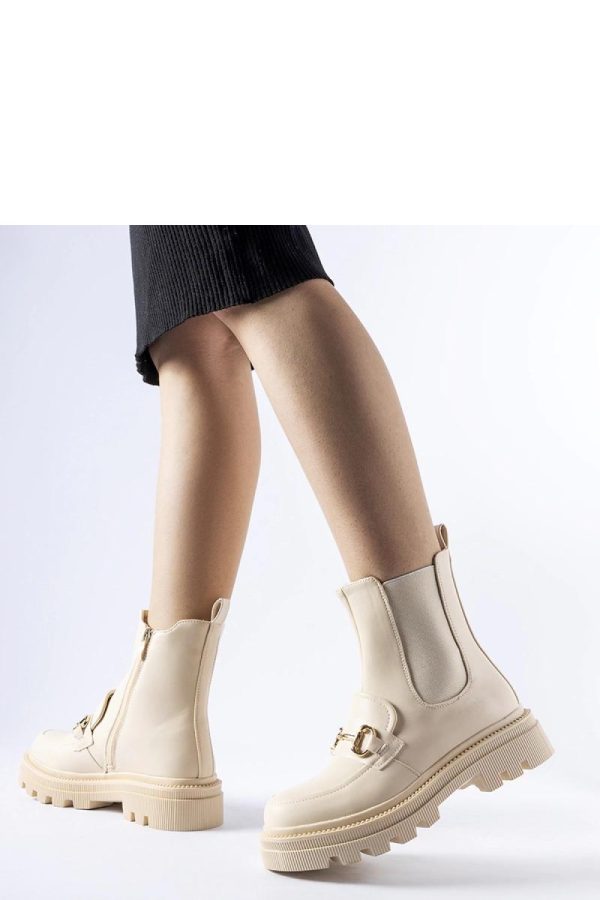 Beige Boots in Women`s Ankle Boots & Booties with Fabric and Heel Height