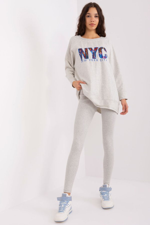 Grey Set in Pants, Trousers, Shorts with Cotton, Spandex and Polyester