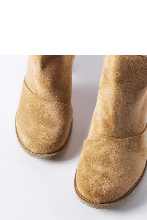 Beige Heel Boots.Fabric and Heel Height