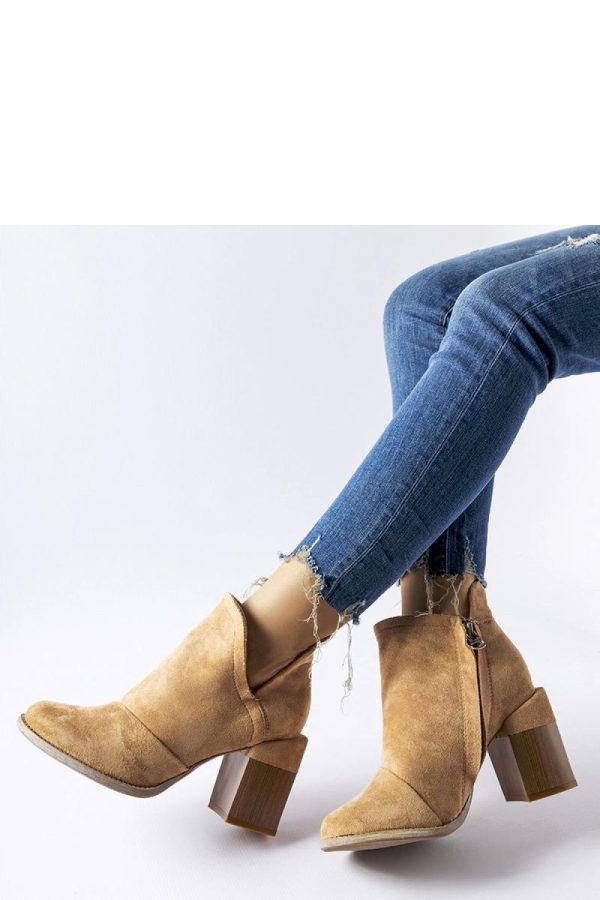 Beige Heel Boots.Fabric and Heel Height