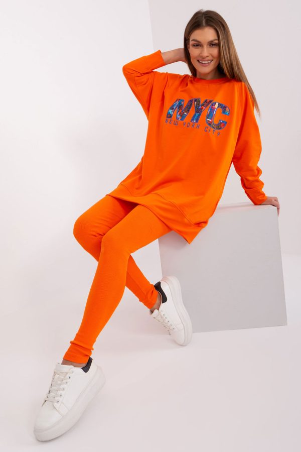 Orange Set in Pants, Trousers, Shorts with Cotton, Spandex and Polyester