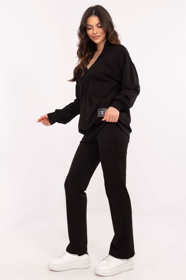 Black Set in Pants, Trousers, Shorts with Cotton, Spandex and Polyester