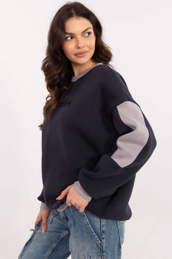 Navy Blue Sweatshirt in Sweatshirts For Women with Cotton and Polyester