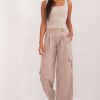 Beige Women Trousers in Pants, Trousers, Shorts with Cotton, Spandex and Polyester
