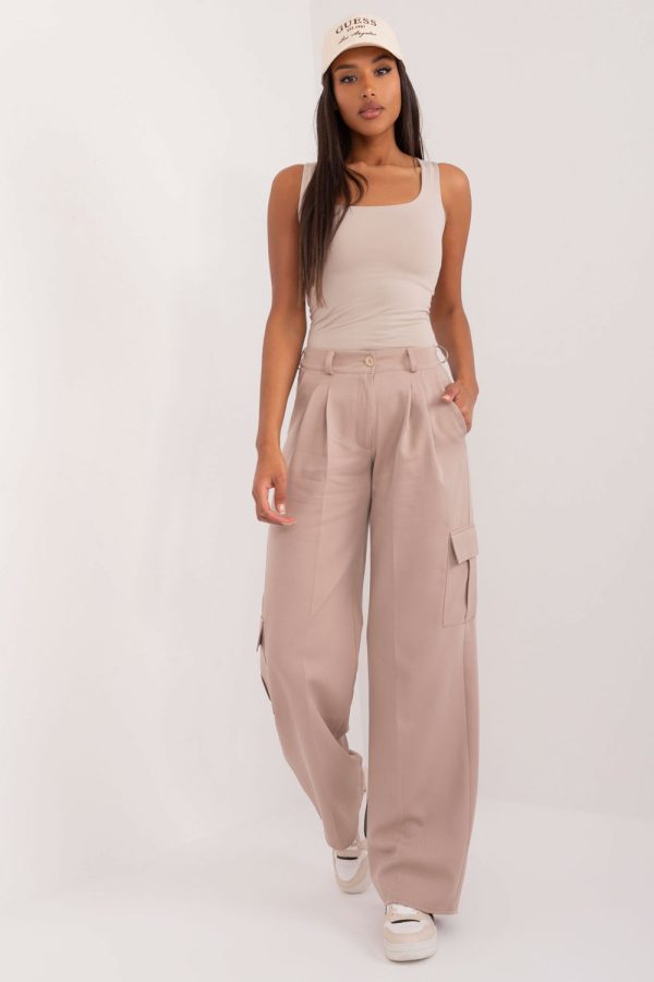 Beige Women Trousers in Pants, Trousers, Shorts with Cotton, Spandex and Polyester