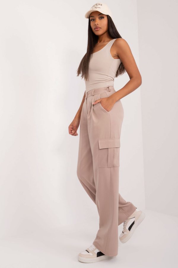 Beige Women Trousers in Pants, Trousers, Shorts with Cotton, Spandex and Polyester