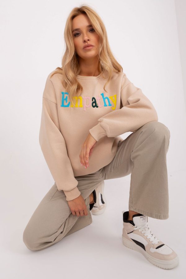 Beige Sweatshirt in Sweatshirts For Women with Cotton and Polyester
