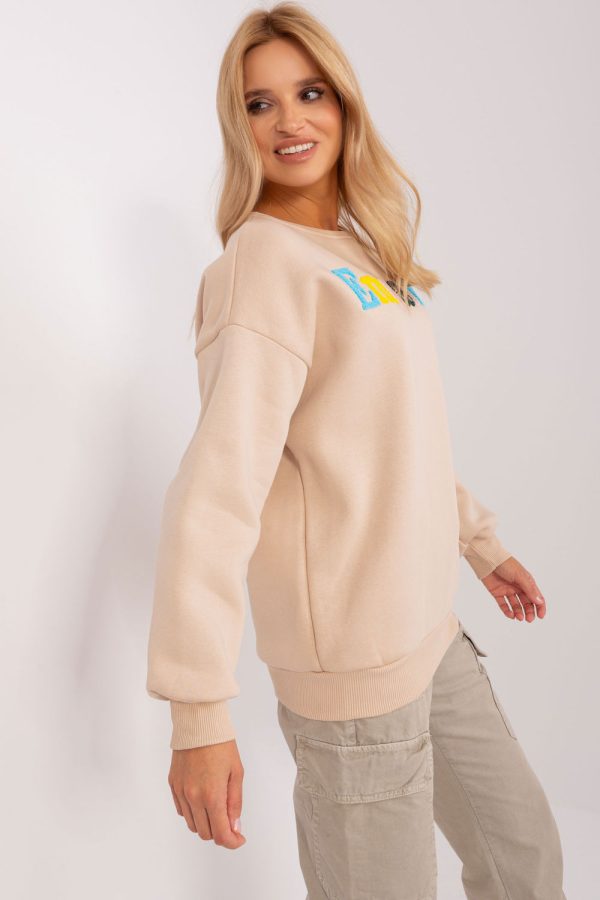 Beige Sweatshirt in Sweatshirts For Women with Cotton and Polyester