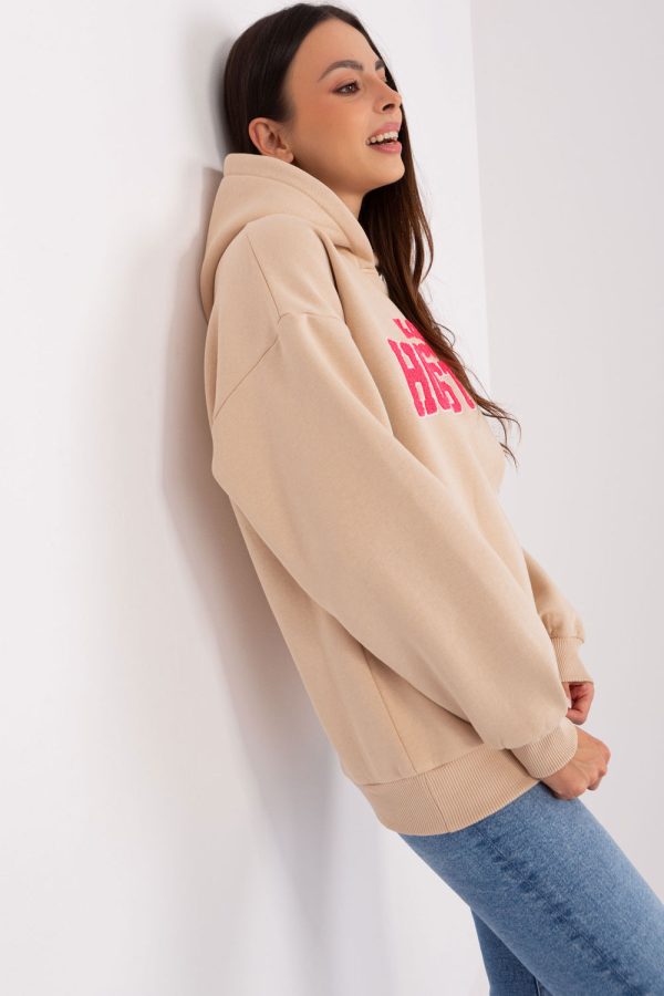 Beige Sweatshirt in Sweatshirts For Women with Cotton and Polyester
