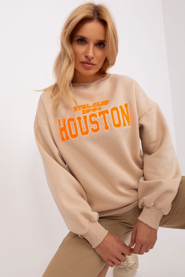 Beige Sweatshirt in Sweatshirts For Women with Cotton and Polyester