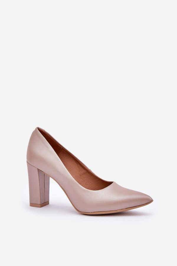 Beige Block Heel Pumps in High Heel Pumps with Fabric, Footbed, Upper Height and Heel Height
