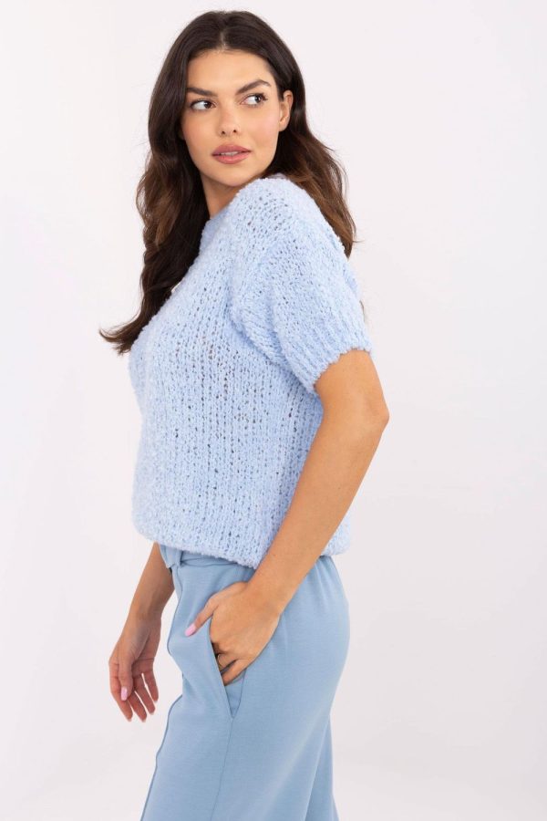 Blue Short Sleeve Sweater in Sweaters, Pullovers, Jumpers, Turtlenecks, Boleros, Shrugs with Acrylic, Alpaca, Lana, Polyester and Viscose
