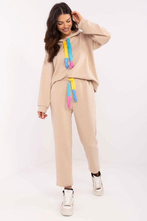 Beige Set in Pants, Trousers, Shorts with Spandex, Polyester and Viscose