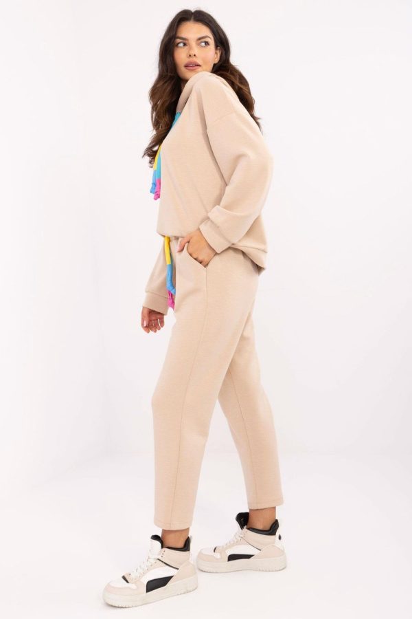 Beige Set in Pants, Trousers, Shorts with Spandex, Polyester and Viscose