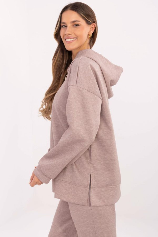 Beige Sweatshirt in Sweatshirts For Women with Spandex, Polyester and Viscose